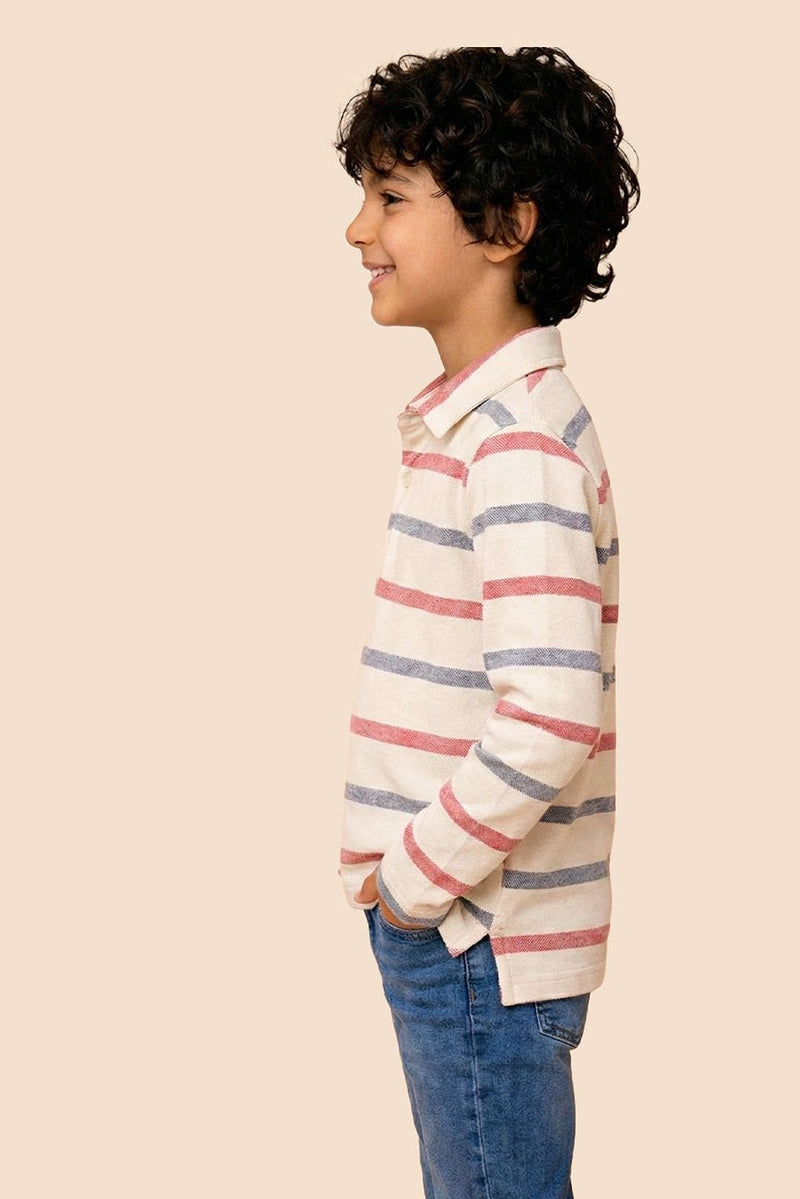 Spunkies Boys Chalk Collar Neck Striped Polo T-Shirt