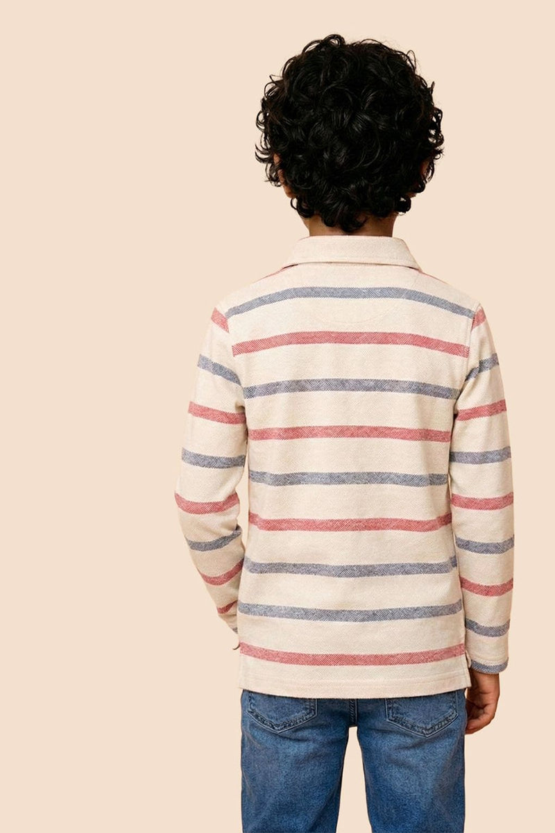 Spunkies Boys Chalk Collar Neck Striped Polo T-Shirt