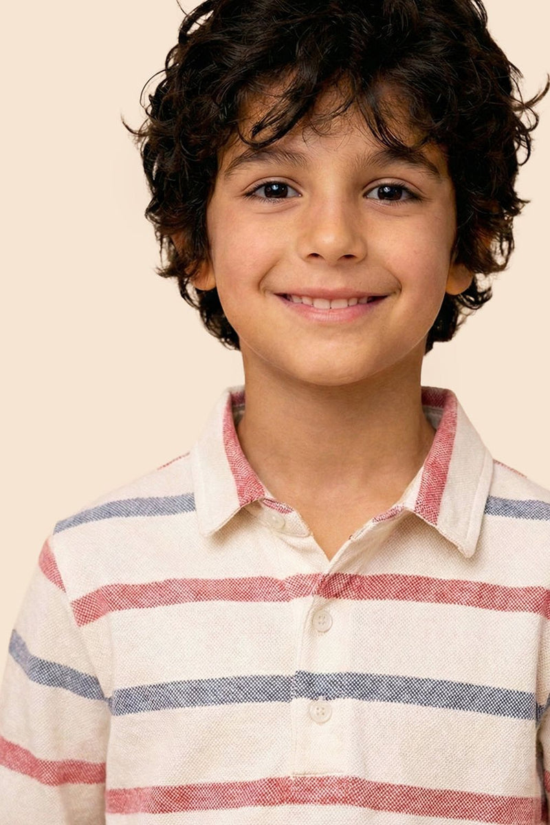 Spunkies Boys Chalk Collar Neck Striped Polo T-Shirt