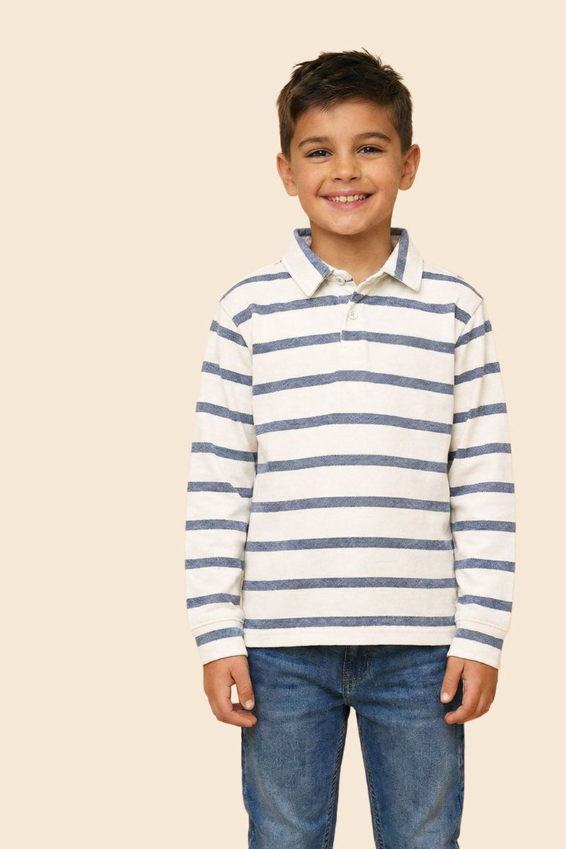 Spunkies Boys White Collar Neck Striped Polo T-Shirt
