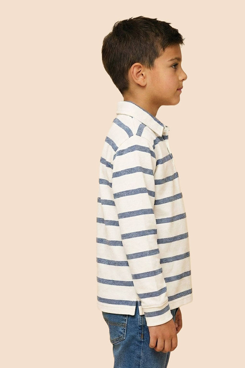 Spunkies Boys White Collar Neck Striped Polo T-Shirt