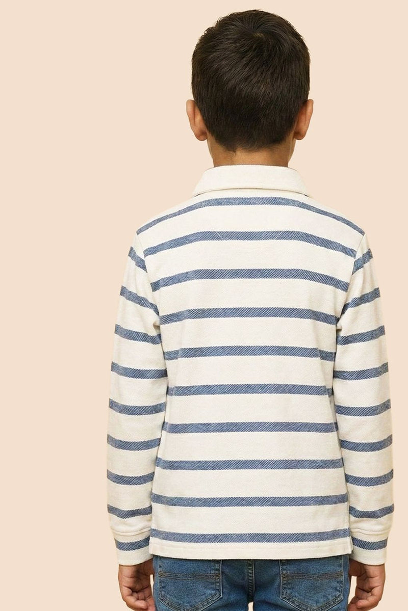 Spunkies Boys White Collar Neck Striped Polo T-Shirt