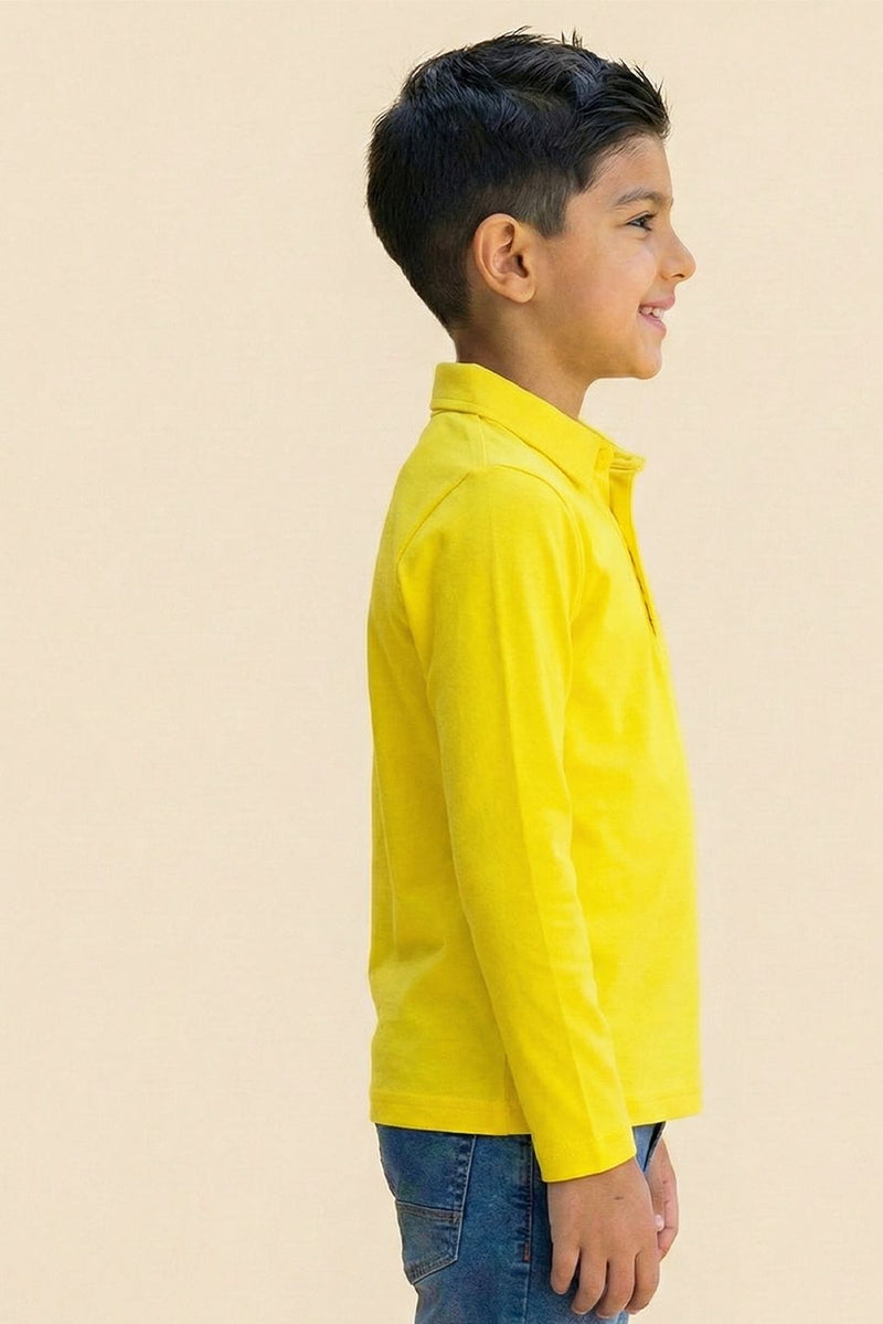 Spunkies Boys Yellow Collar Neck Polo T-Shirt with Patch