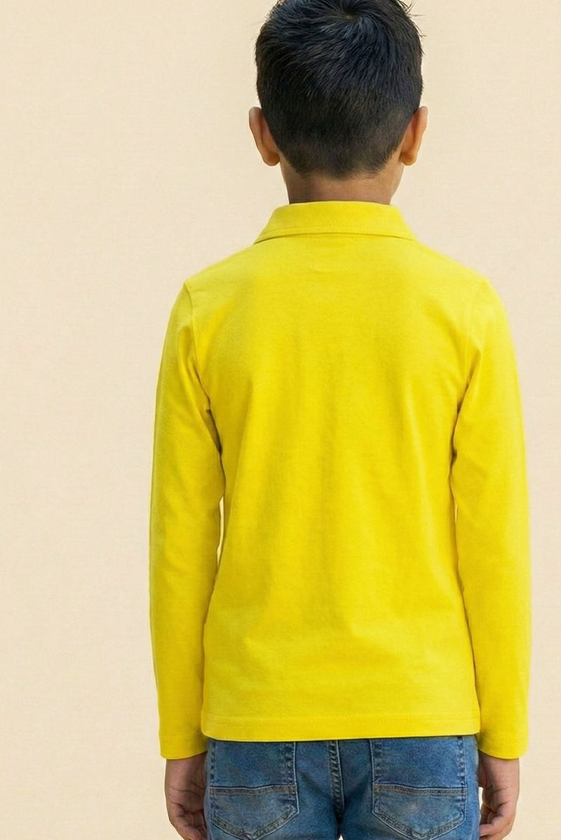 Spunkies Boys Yellow Collar Neck Polo T-Shirt with Patch
