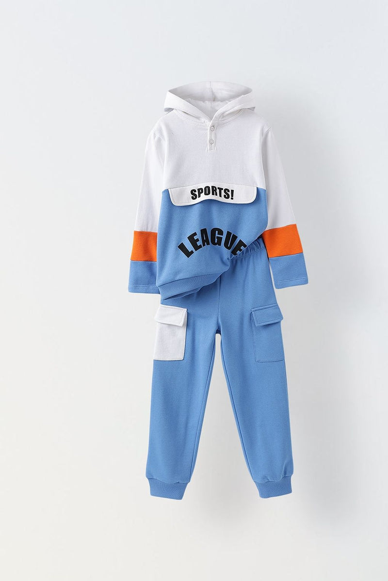 Spunkies Stylish White & Blue Boys Set with Pullover