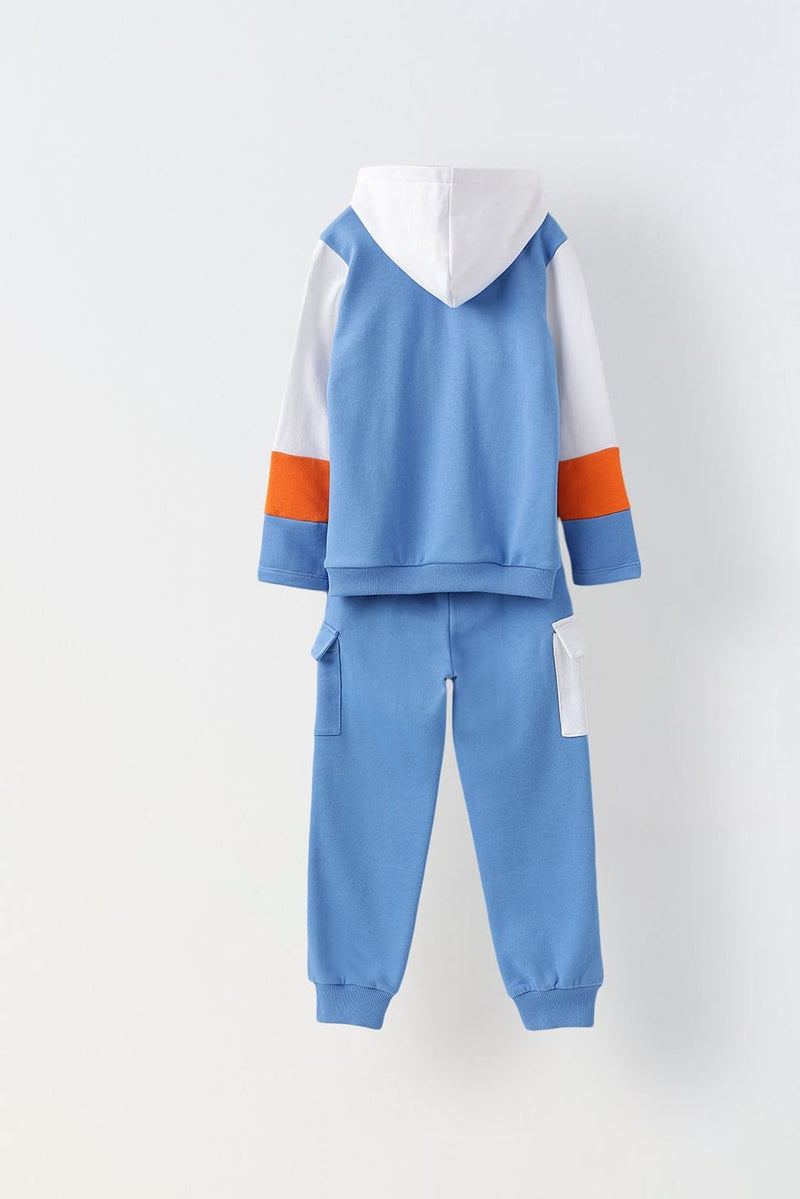 Spunkies Stylish White & Blue Boys Set with Pullover