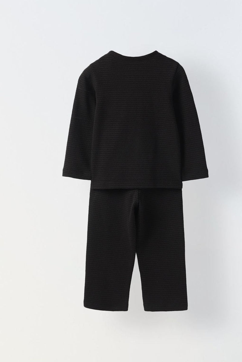 Spunkies Boy Black Waffle Knit Popsicle Patch Top with Bottom Set
