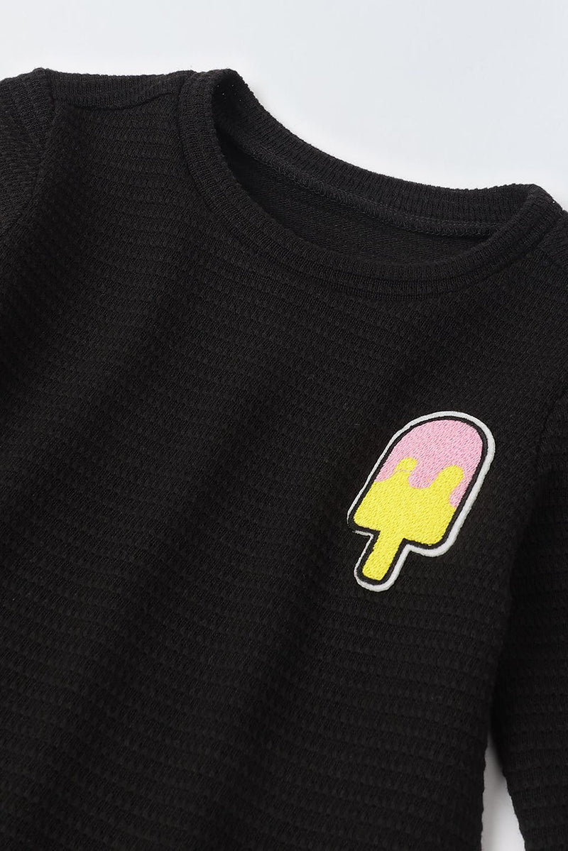 Spunkies Boy Black Waffle Knit Popsicle Patch Top with Bottom Set