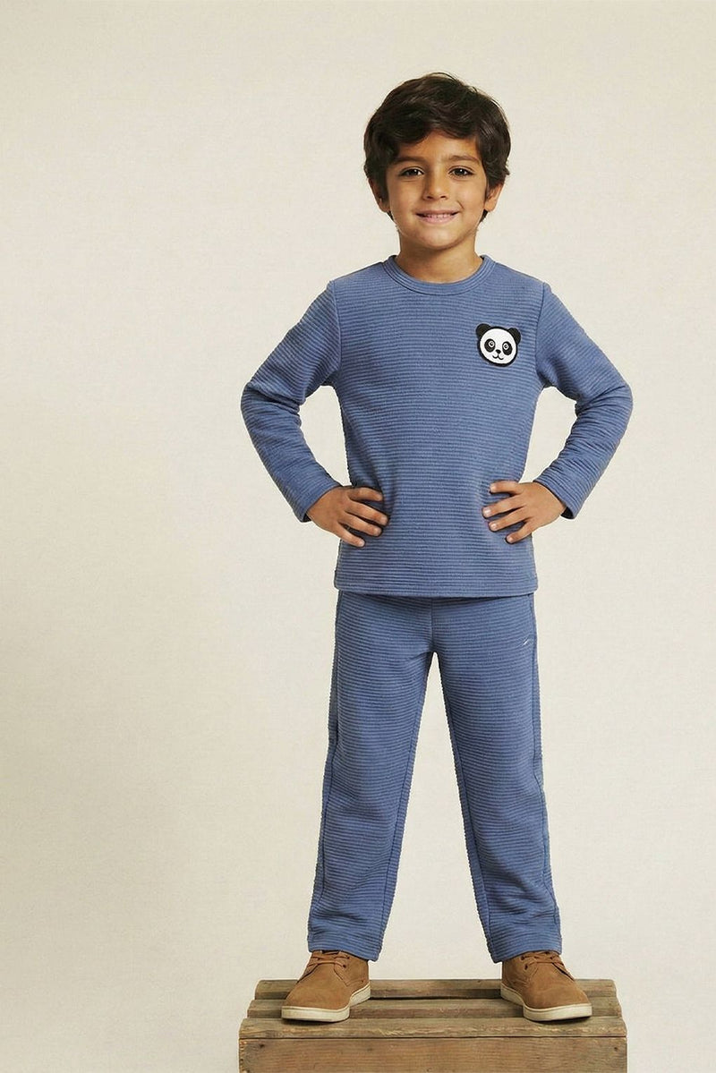 Spunkies Boy Blue Waffle Knit Otoman Rib Top with Bottom Set