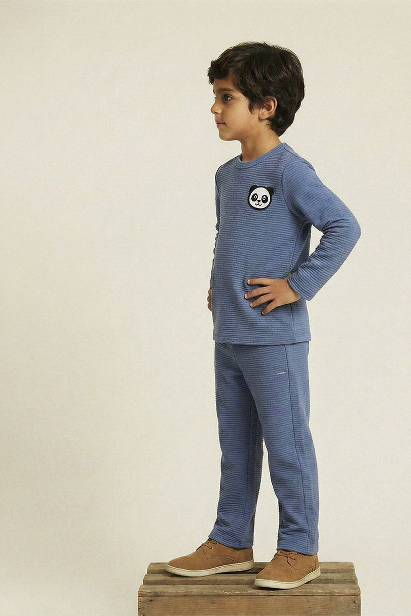 Spunkies Boy Blue Waffle Knit Otoman Rib Top with Bottom Set