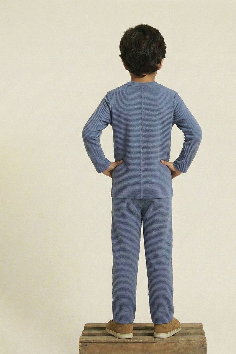 Spunkies Boy Blue Waffle Knit Otoman Rib Top with Bottom Set