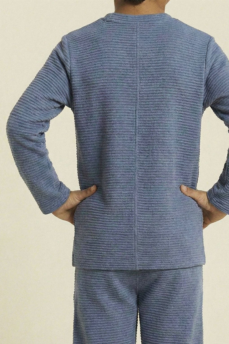 Spunkies Boy Blue Waffle Knit Otoman Rib Top with Bottom Set