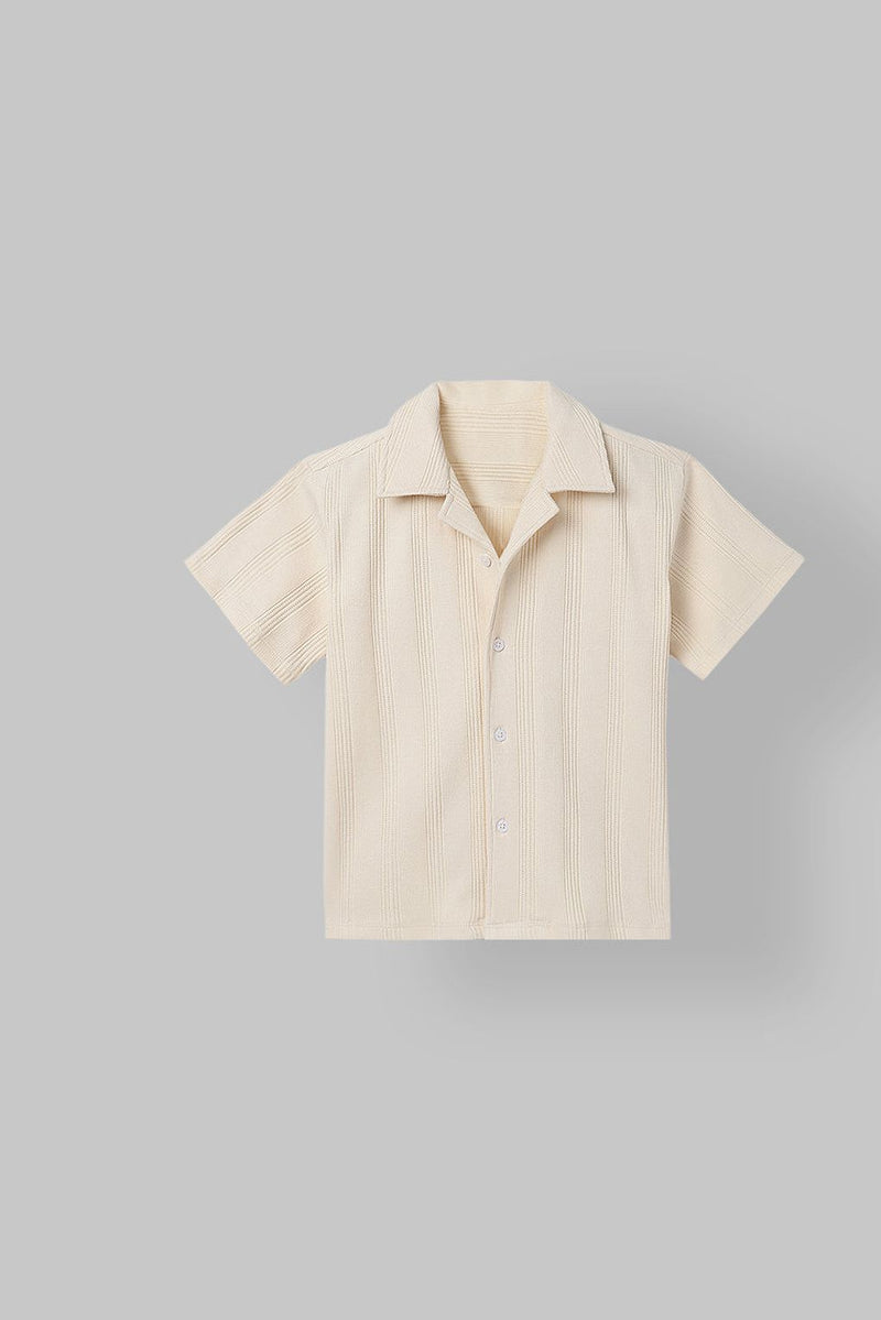 Spunkies Cream Boys Textured Resort Collar Short Sleeves Shirt