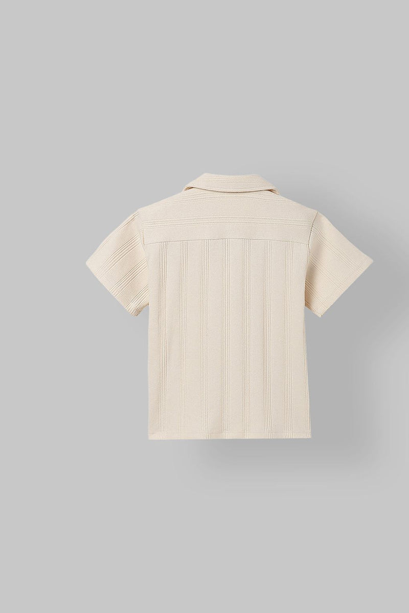 Spunkies Cream Boys Textured Resort Collar Short Sleeves Shirt