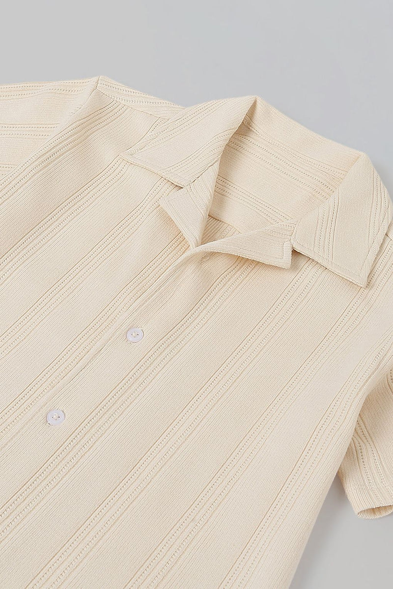 Spunkies Cream Boys Textured Resort Collar Short Sleeves Shirt