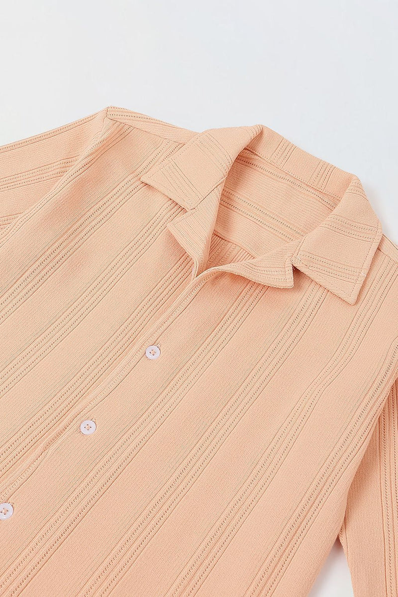 Spunkies Peach Boys Textured Cuban Collar Long Sleeves Shirt