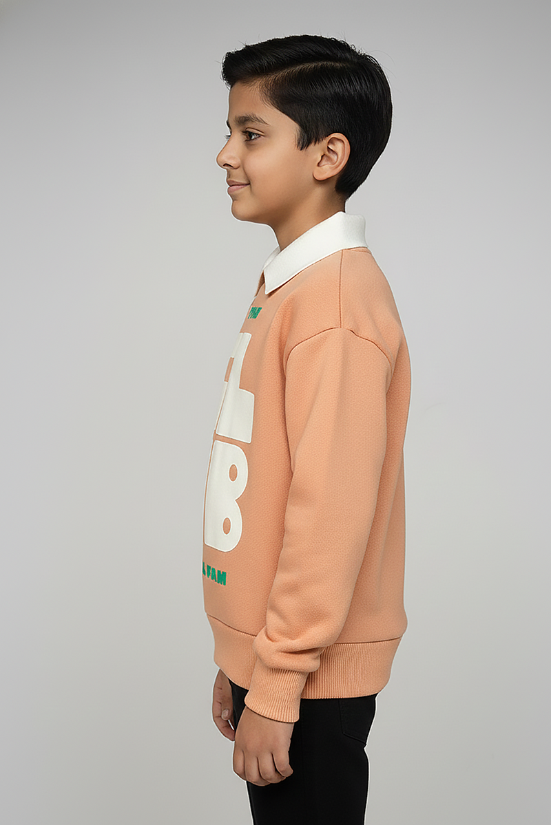 Spunkies Boys Orange Collar Neck Printed Sweatshirt