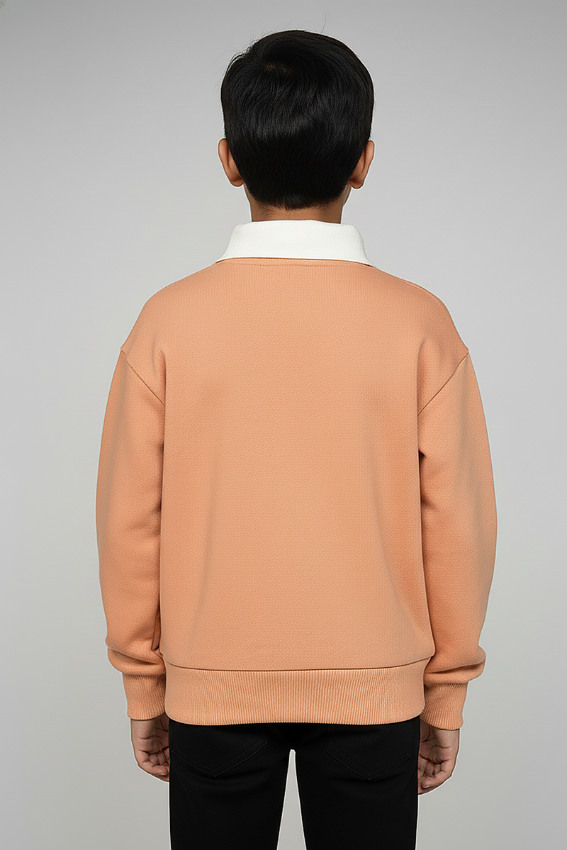 Spunkies Boys Orange Collar Neck Printed Sweatshirt