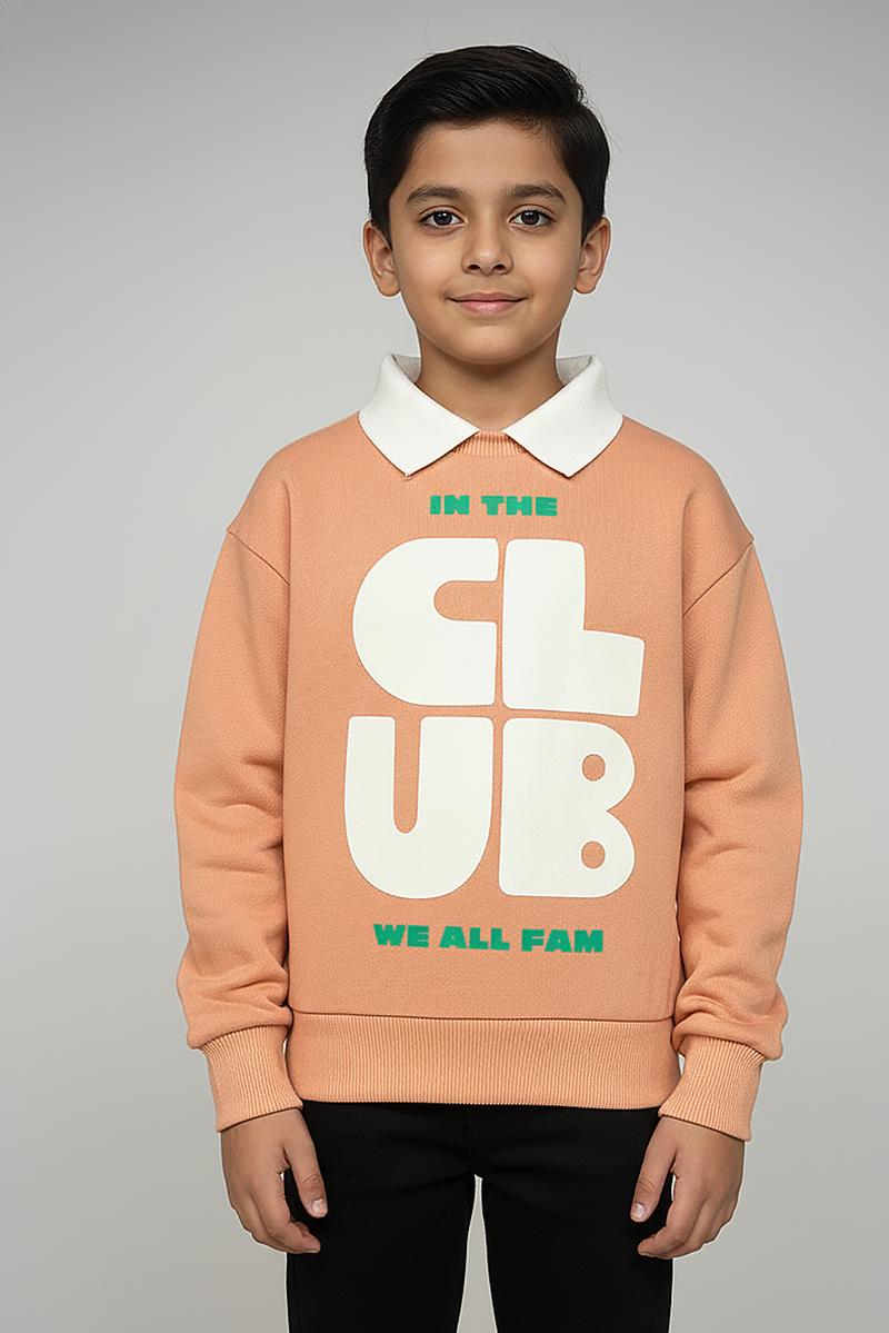 Spunkies Boys Orange Collar Neck Printed Sweatshirt