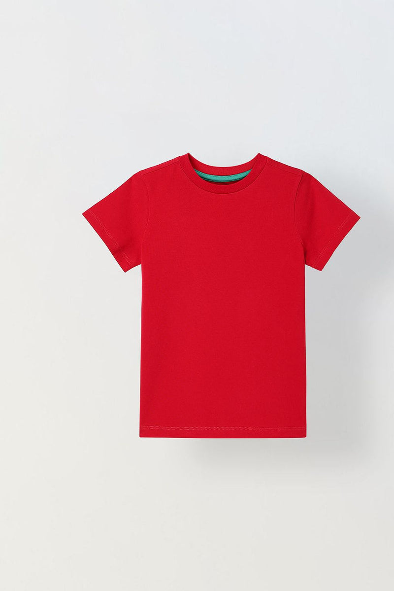 Spunkies Red Boys Solid Crew Neck Short Sleeves T-Shirt