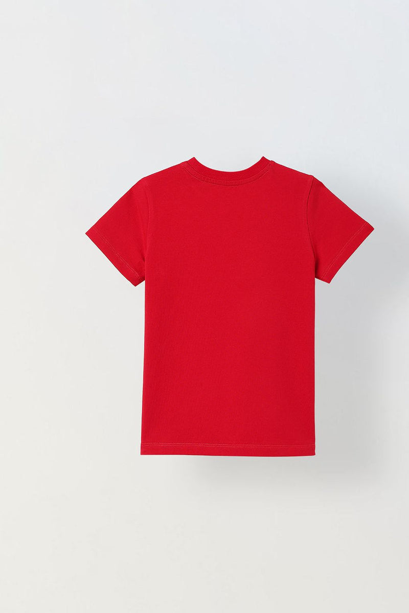 Spunkies Red Boys Solid Crew Neck Short Sleeves T-Shirt