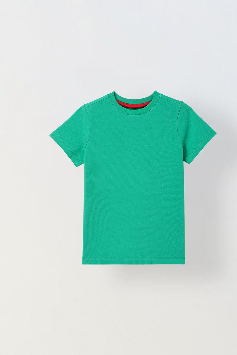 Spunkies Green Boys Solid Crew Neck Short Sleeves T-Shirt