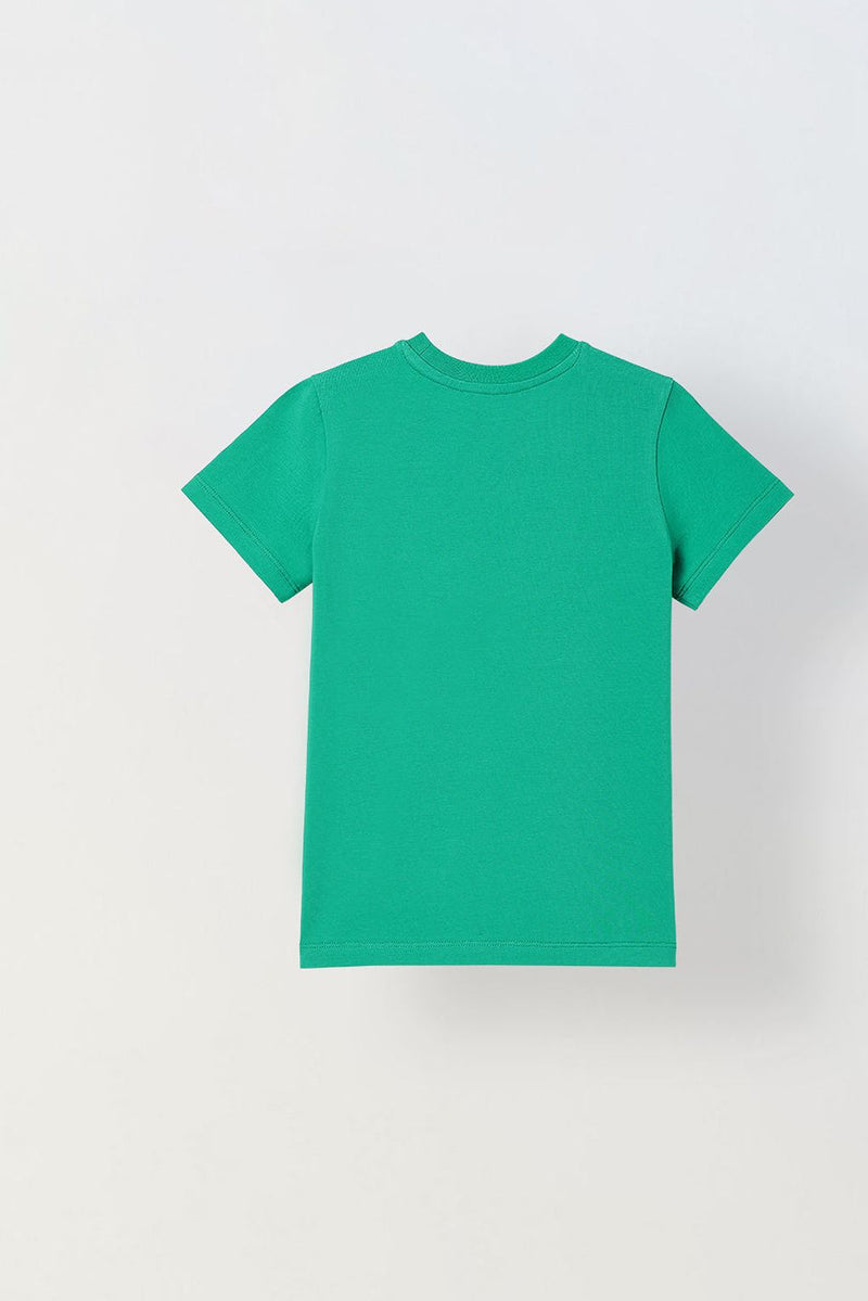 Spunkies Green Boys Solid Crew Neck Short Sleeves T-Shirt