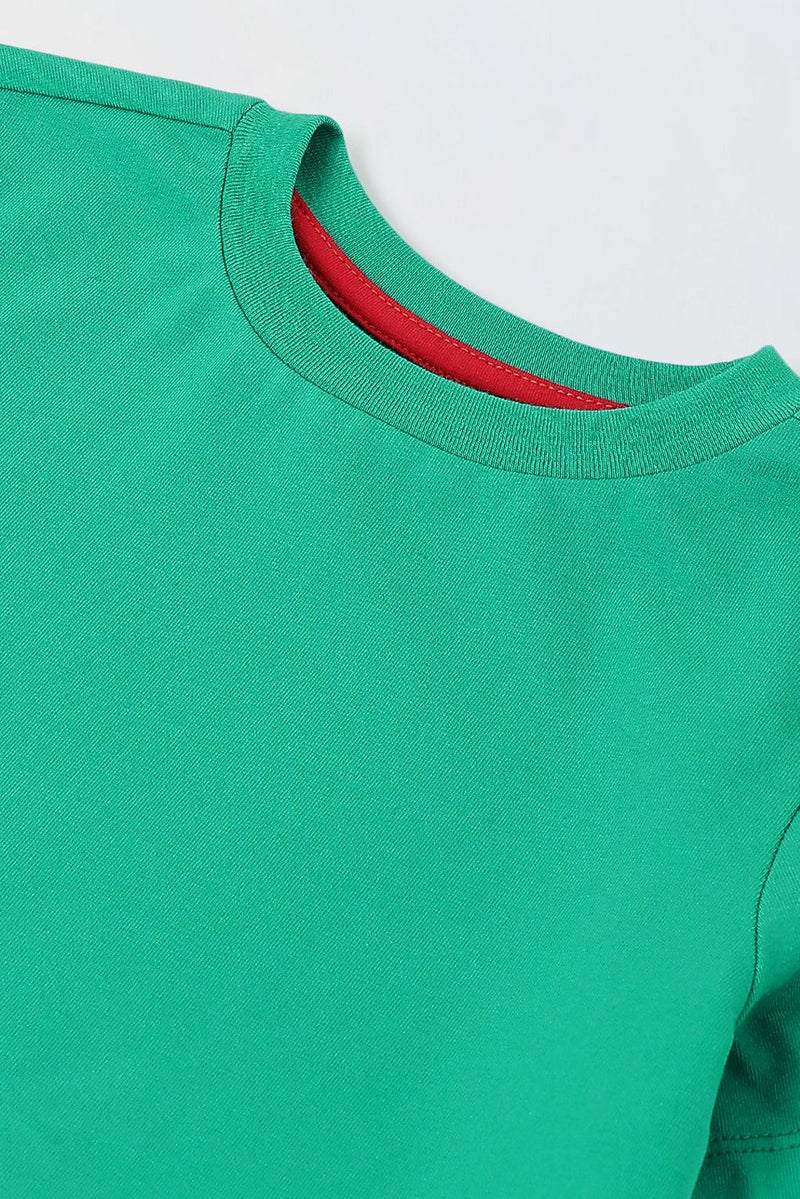 Spunkies Green Boys Solid Crew Neck Short Sleeves T-Shirt