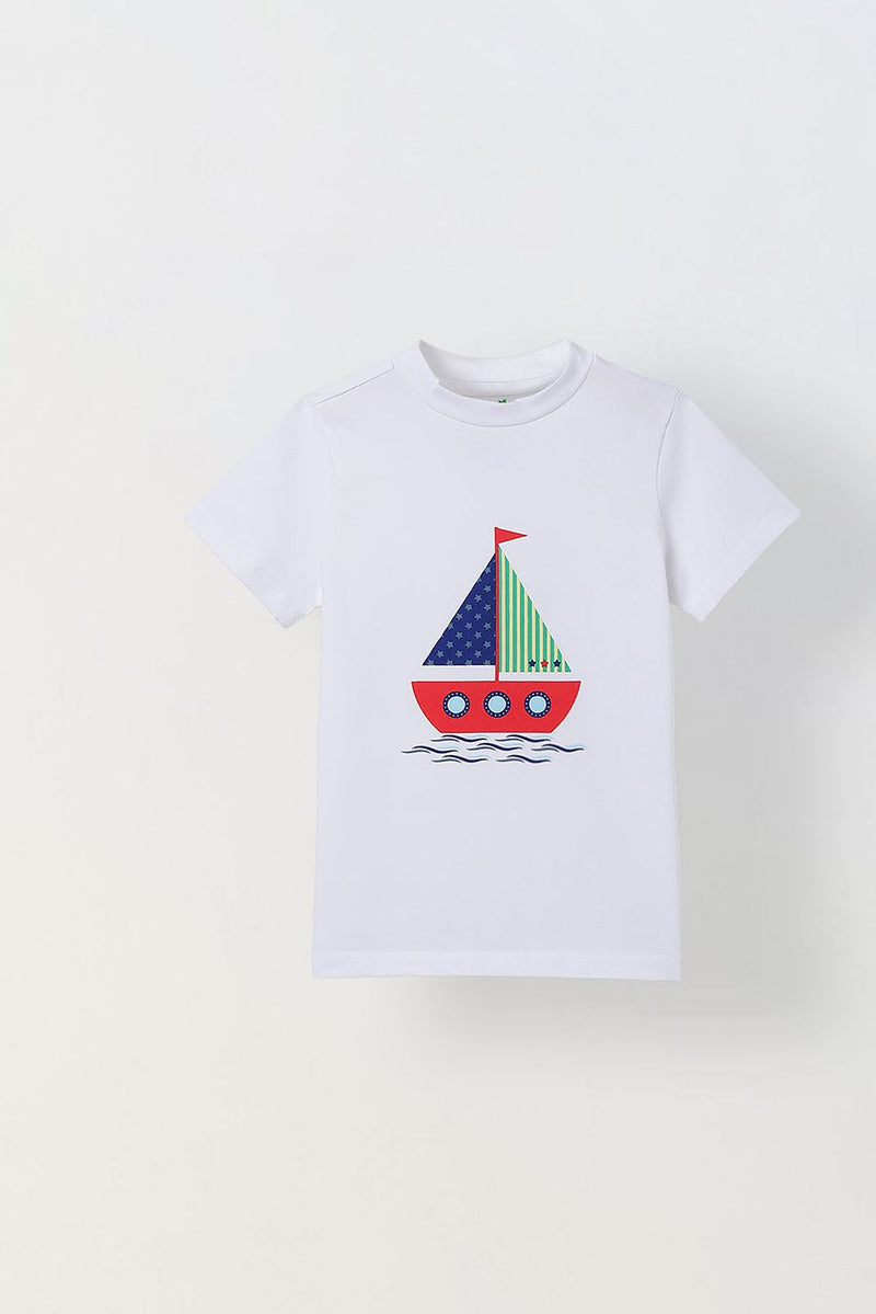 Spunkies White Boys Graphic Print T-Shirt