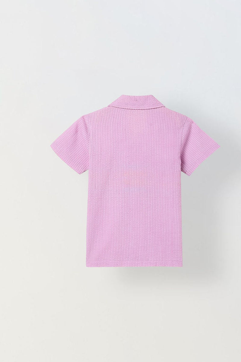 Spunkies Pink Embroidered Spread Collar Short Sleeves Side Shirt