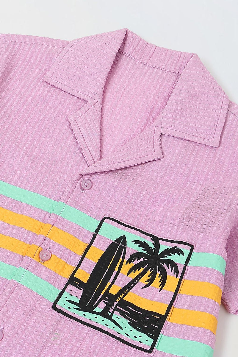Spunkies Pink Embroidered Spread Collar Short Sleeves Side Shirt