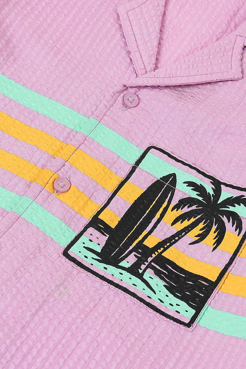 Spunkies Pink Embroidered Spread Collar Short Sleeves Side Shirt