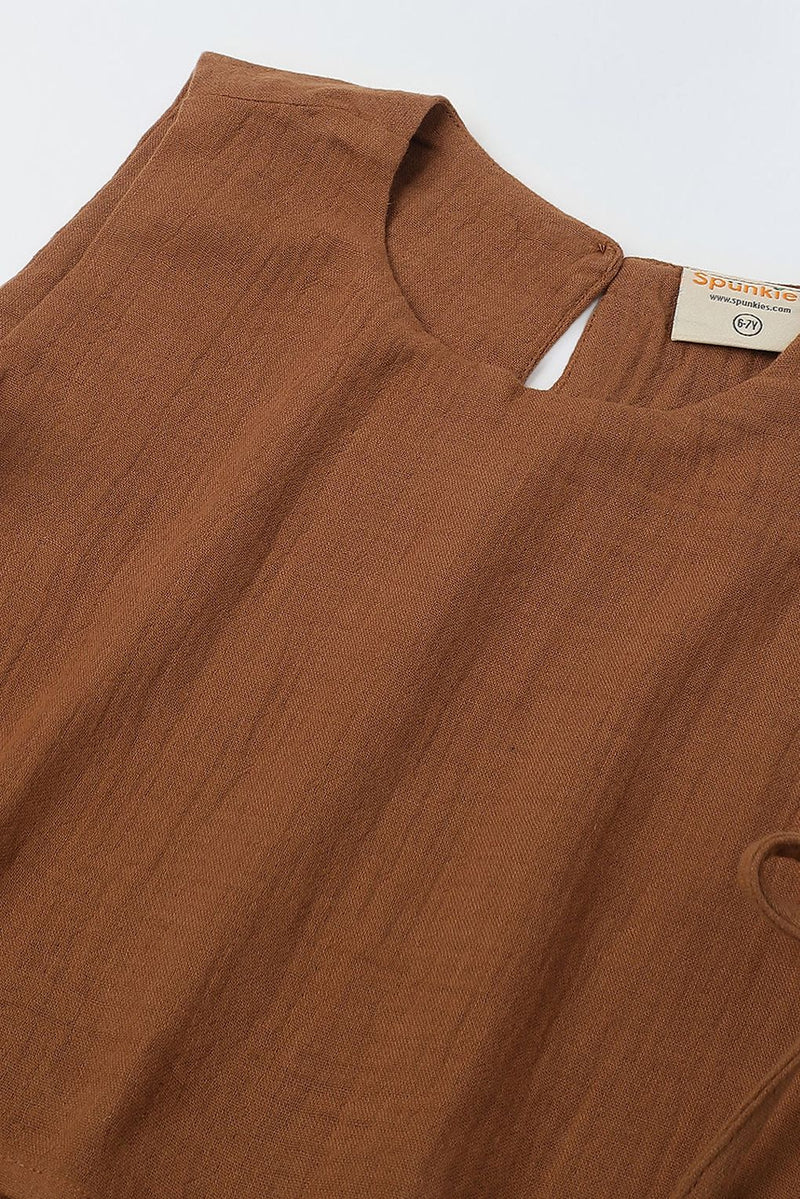 Spunkies Girls Brown Crochet Sleeveless Co-Ord Set