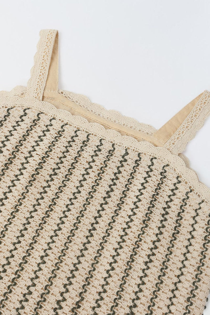 Spunkies Beige Cotton Stiped Crochet Co-ord Set For Girls