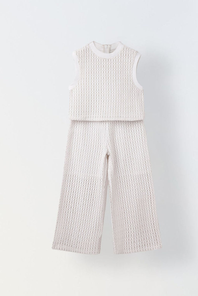 Spunkies Girls White Crochet Sleeveless Co-Ord Set