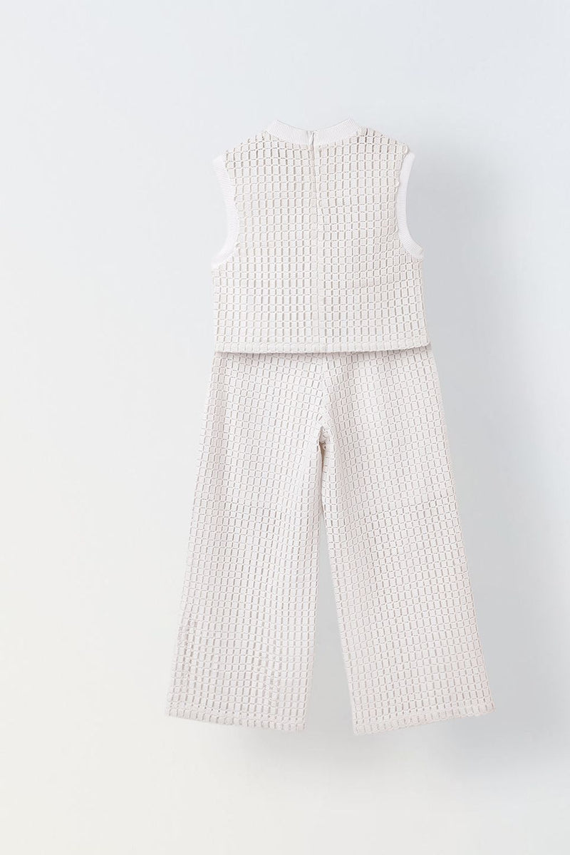 Spunkies Girls White Crochet Sleeveless Co-Ord Set