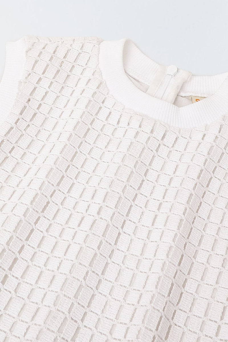 Spunkies Girls White Crochet Sleeveless Co-Ord Set