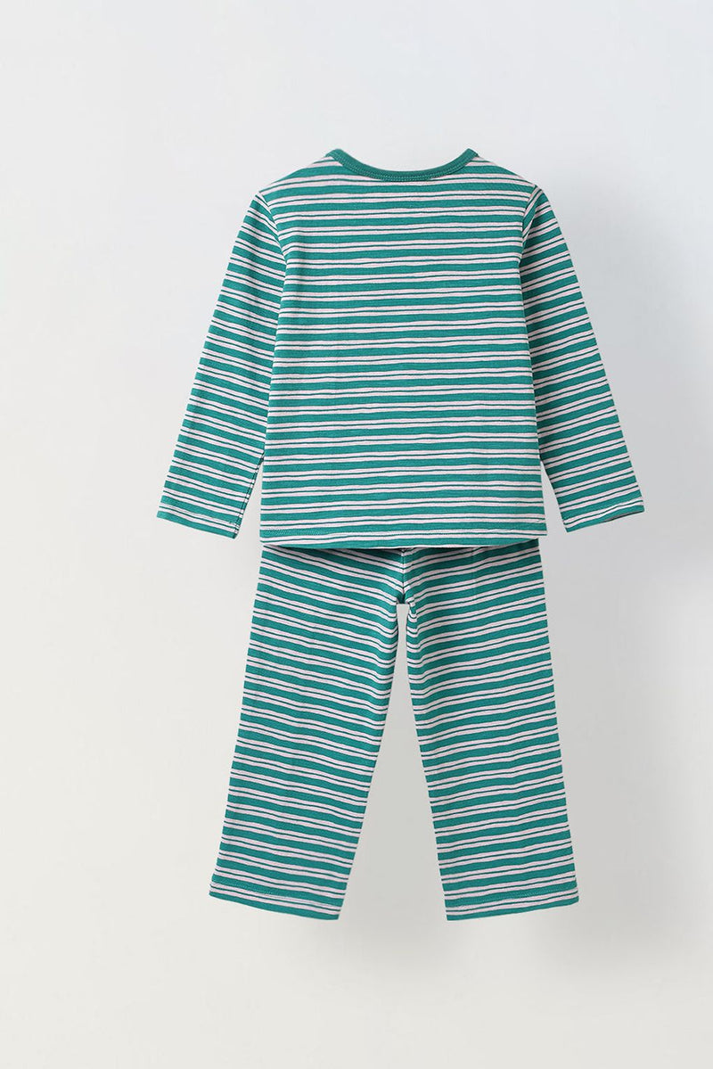 Spunkies Girls Green Striped T-shirt with Pyjama Set