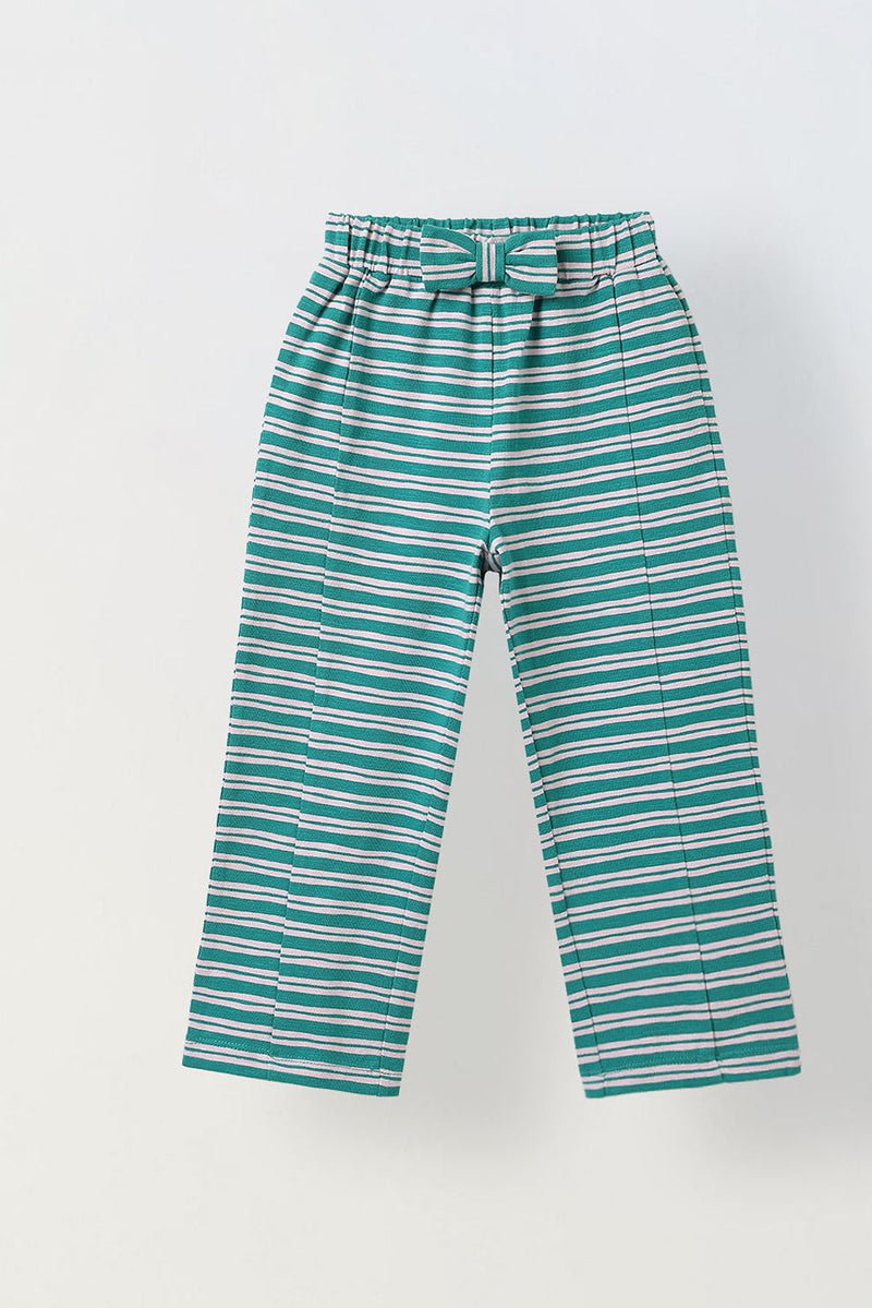 Spunkies Girls Green Striped T-shirt with Pyjama Set