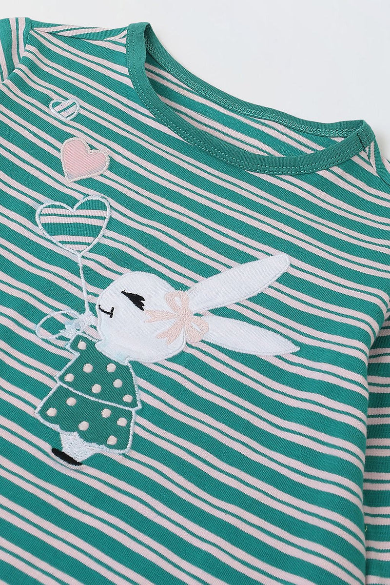 Spunkies Girls Green Striped T-shirt with Pyjama Set