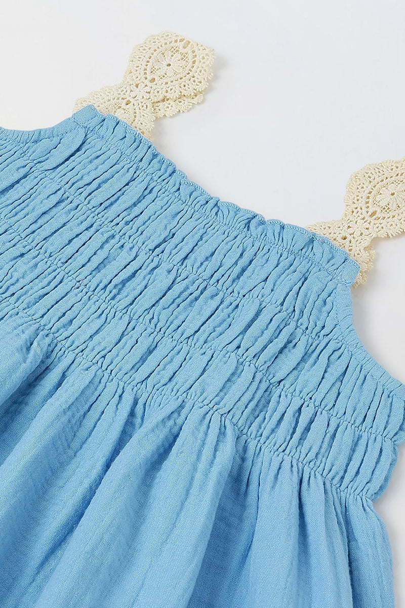 Spunkies Blue Girls Smocked Lace Square Neck Sleeveless A-Line Dress
