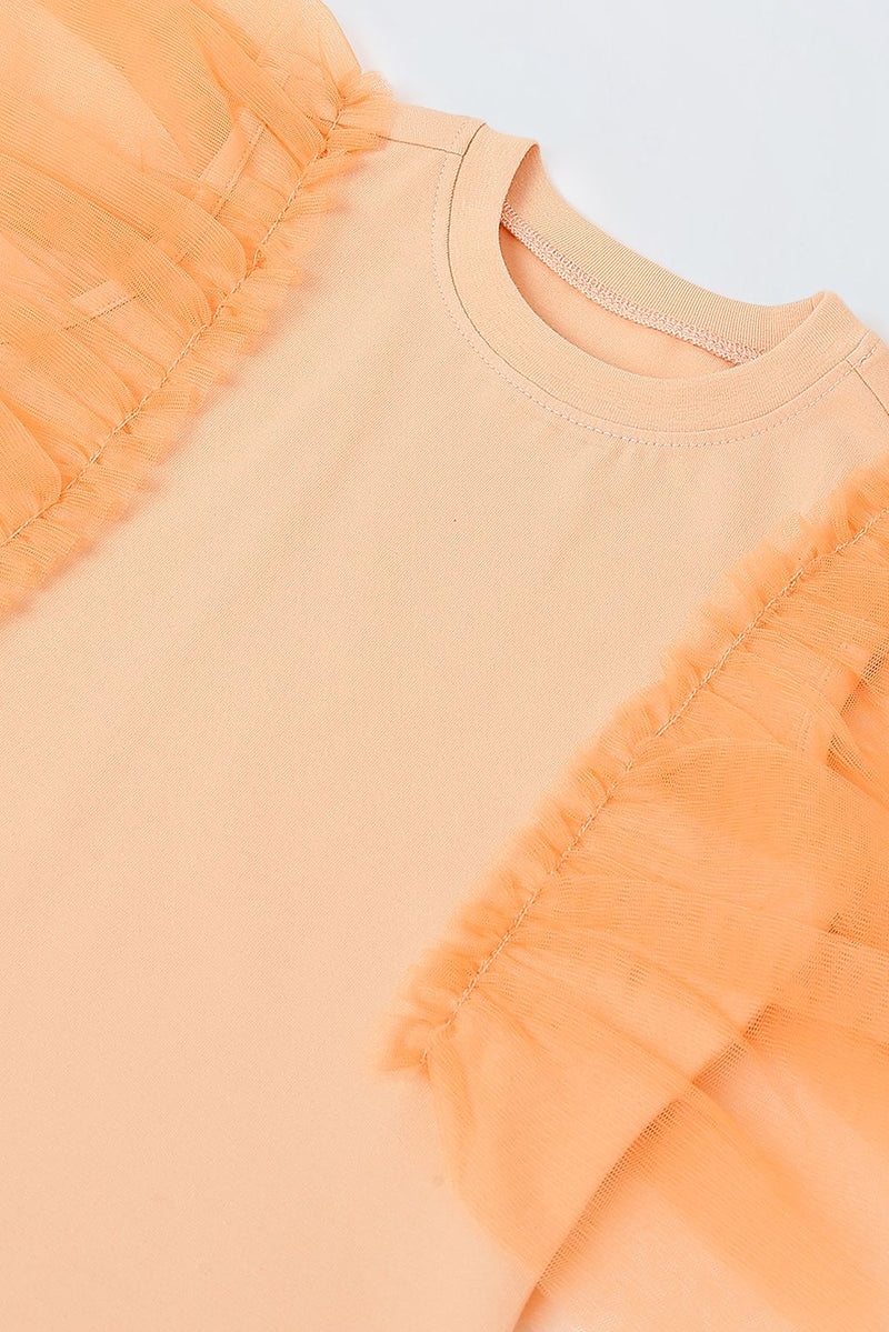 Spunkies Orange Girls Solid Round Neck Frilled Sleeves Shift Dress