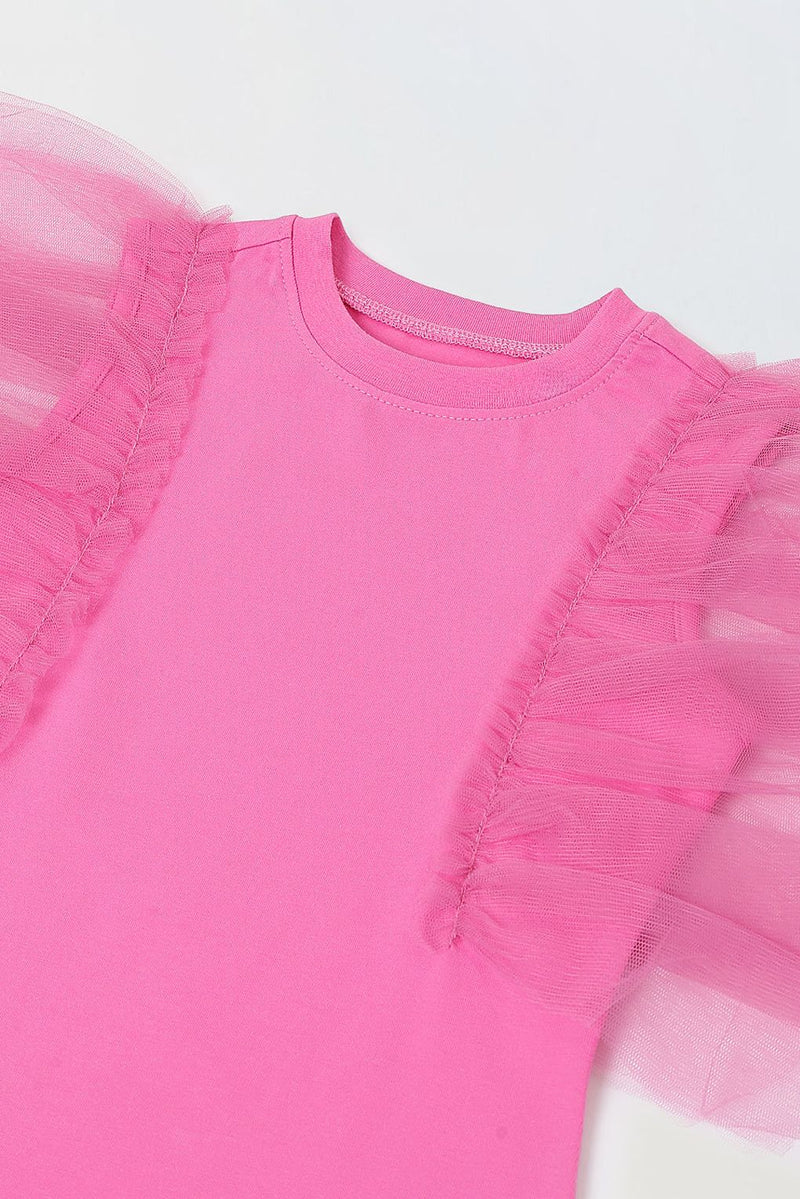 Spunkies Pink Girls Solid Round Neck Frilled Sleeves Shift Dress