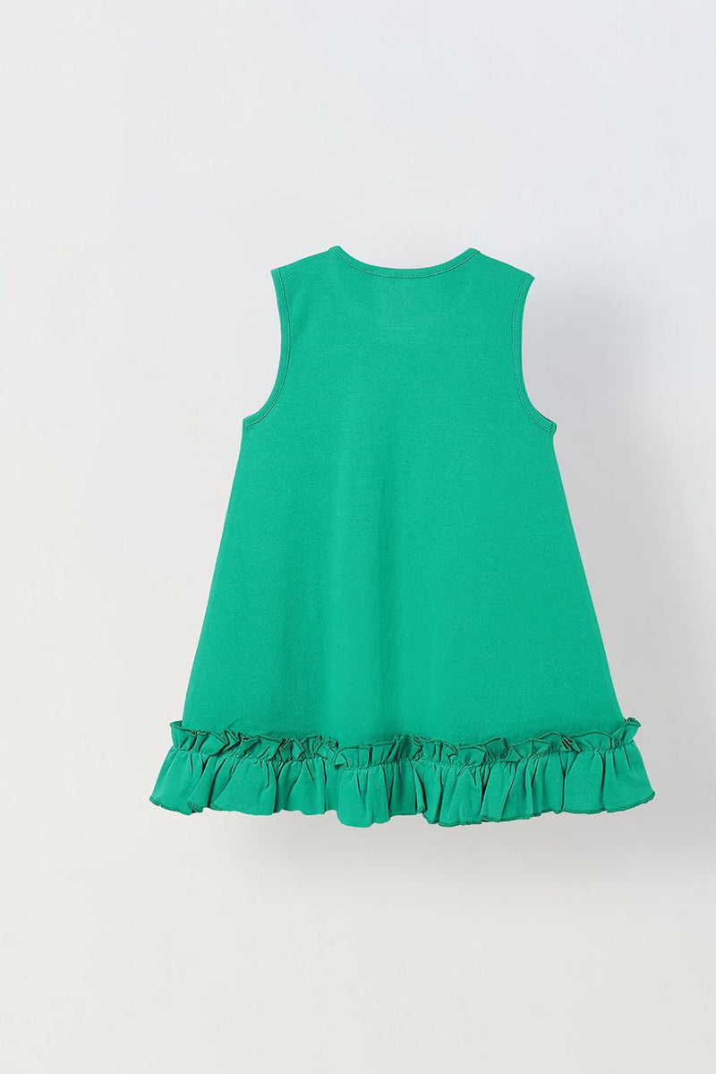 Spunkies Green Girls Crochet Floral Round Neck Sleeveless A-Line Dress