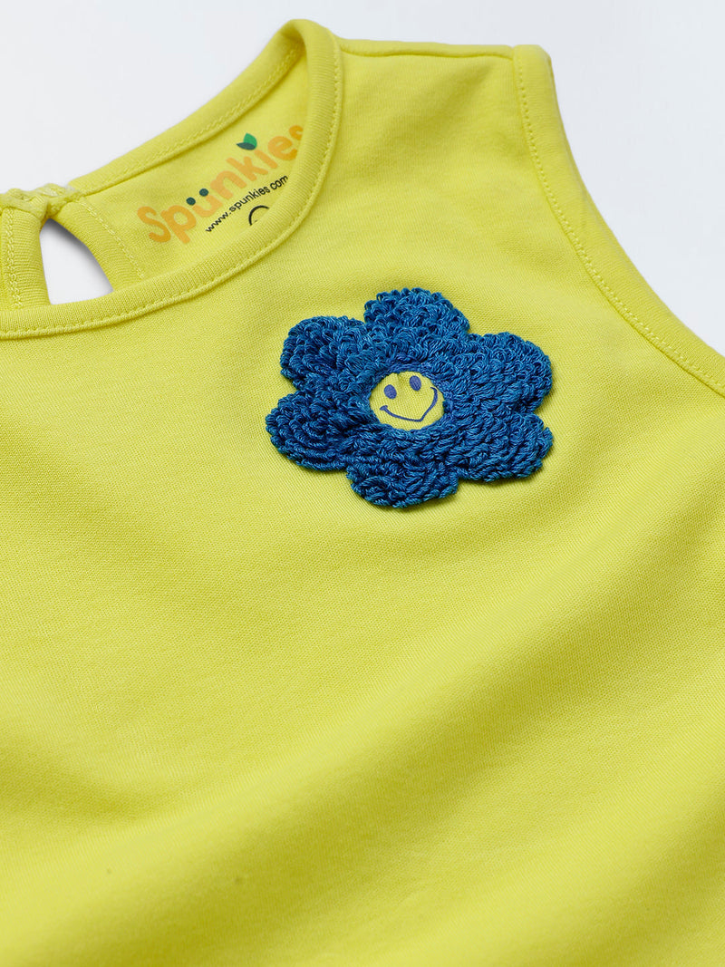 Lime Yellow Cotton Sleeveless Ruffle Hem Dress