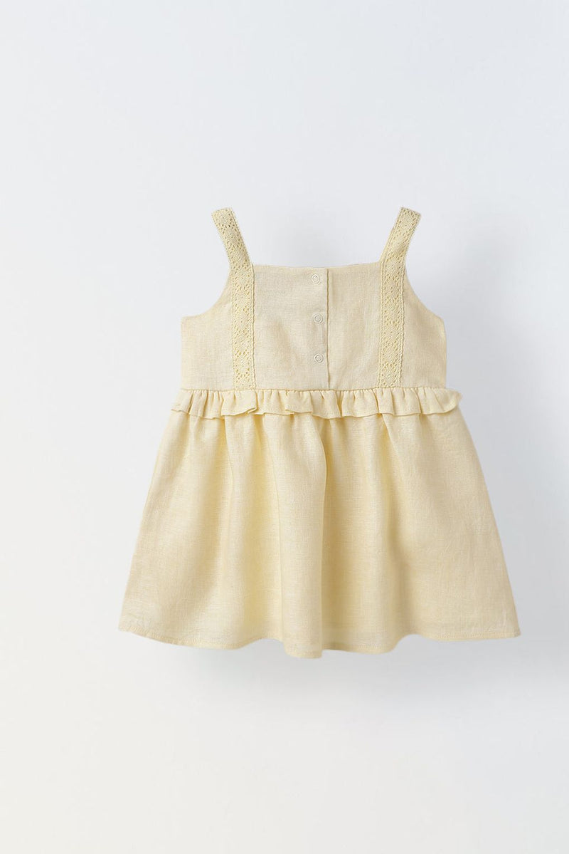 Spunkies Infant Girls' Soft Yellow Peplum Cotton Linen Dress