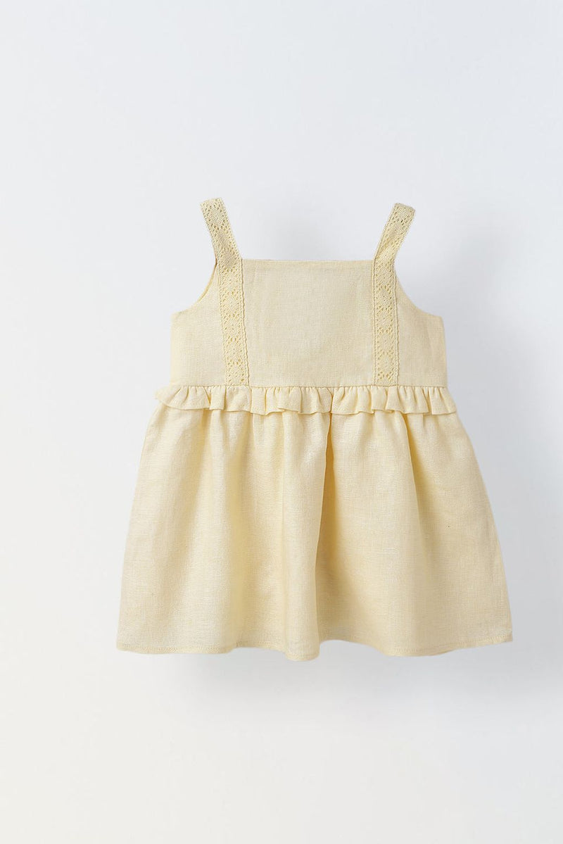 Spunkies Infant Girls' Soft Yellow Peplum Cotton Linen Dress