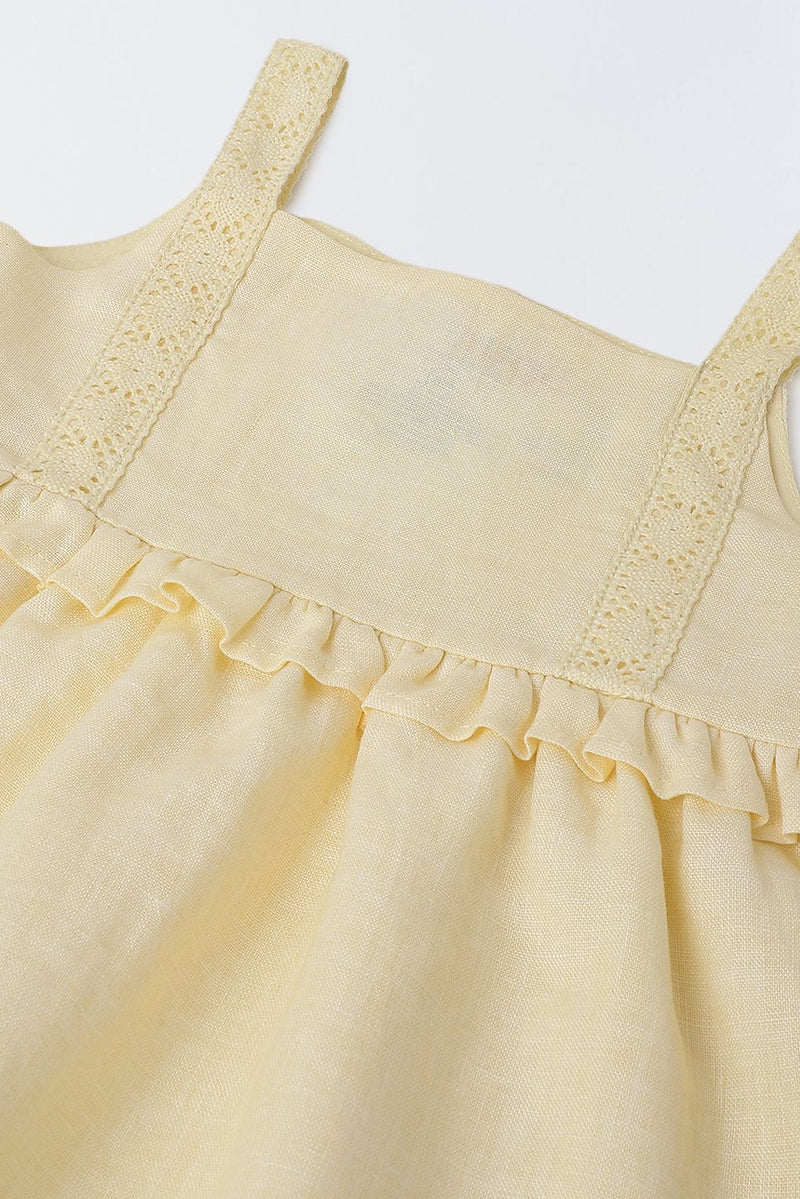 Spunkies Infant Girls' Soft Yellow Peplum Cotton Linen Dress