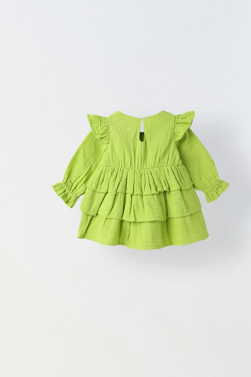 Spunkies Infant Lime Cotton Round Neck Dress for Girls