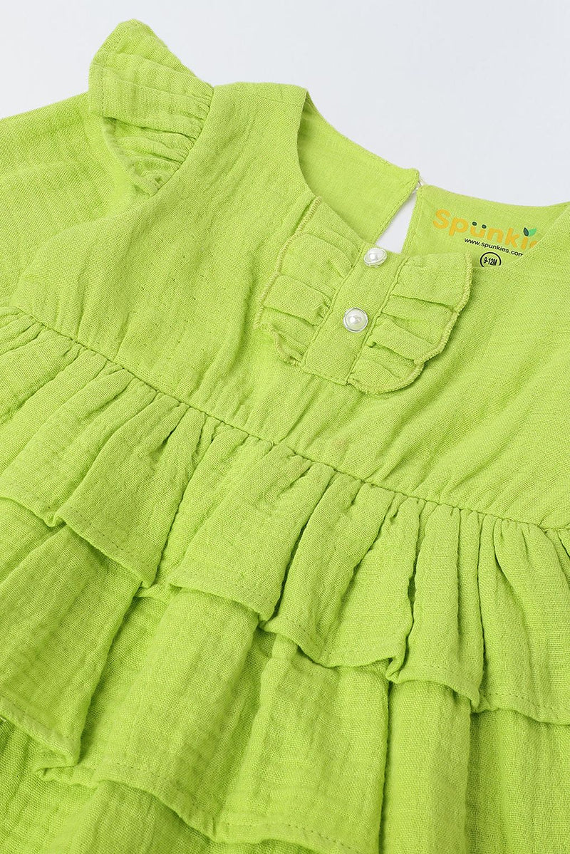 Spunkies Infant Lime Cotton Round Neck Dress for Girls